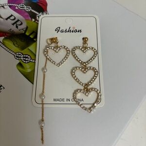 Asymmetrical Heart Pearl Drop Crystal Earrings